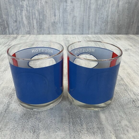 Pair of 1980's NFL Houston Oilers NFL Bar Glass Earl Campell Texans Vtg Gold Rim - Picture 7 of 9